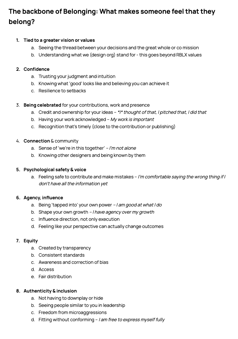The backbone of Belonging framework notes